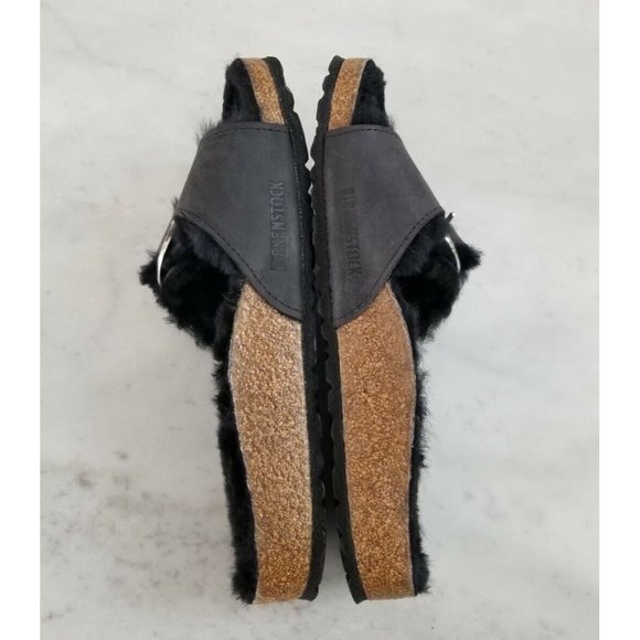 Birkenstock Madrid Big Buckle Black Oiled Leather Shearling Size 38 Narrow - Picture 4 of 6